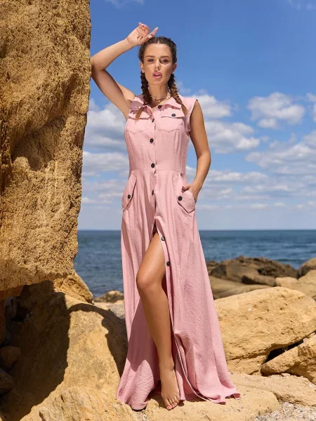 ISSA Plus Сукня максі Льон рожевий