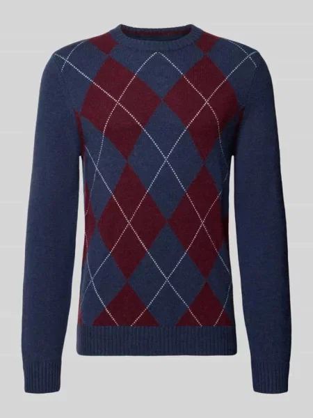 Sweter z dzianiny z mieszanki wełny lana z okrągłym dekoltem Mcneal granatowy
