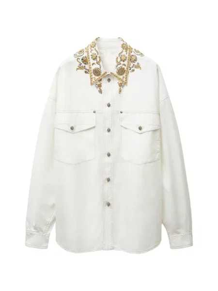 Cămașă Versace cu broderie din poplin alb