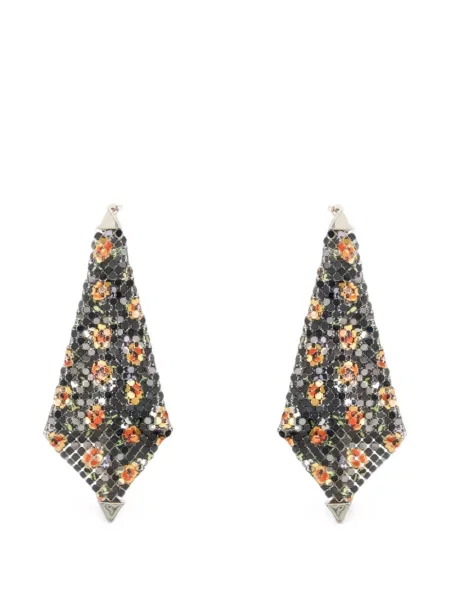 Cercei Rabanne cu model floral cu imagine negru