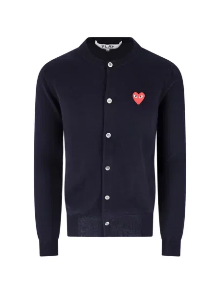 Cardigan Comme Des Garcons Play de lână cu motiv cu inimi albastru