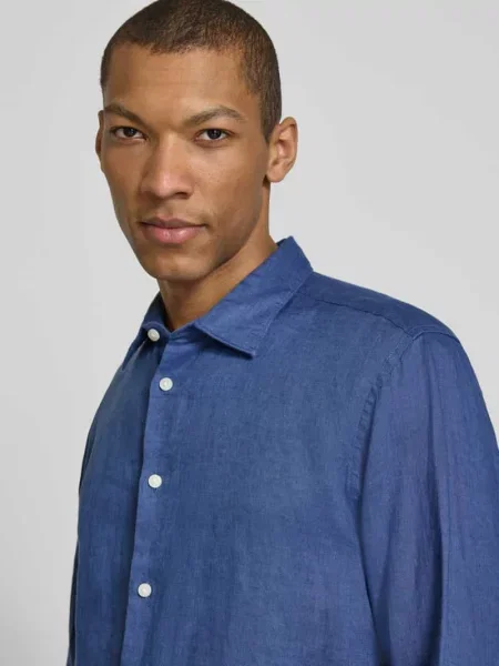 Koszula casual z czystego lnu w kroju regular fit model REGKYLIAN' Selected Homme granatowa