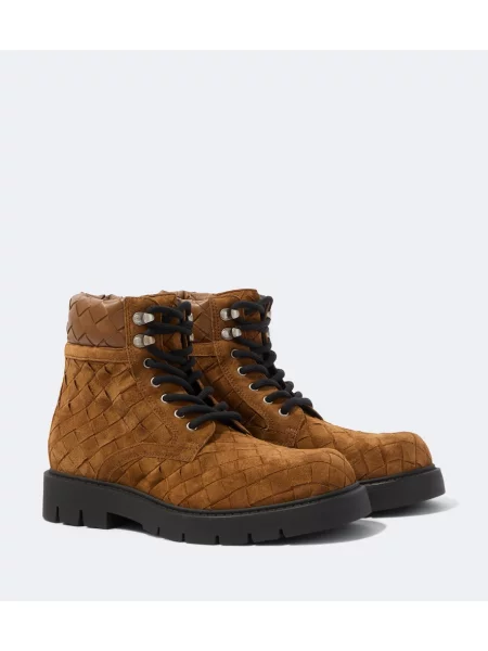 Botine Bottega Veneta cu șireturi din piele de căprioară maro