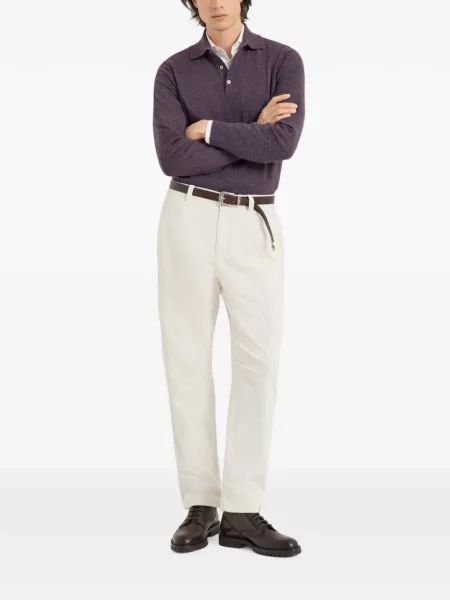 Pantaloni Brunello Cucinelli de catifea cord alb