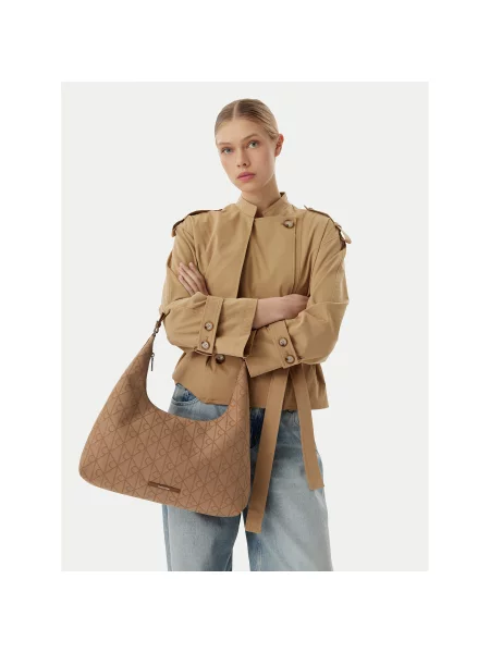 Geantă Calvin Klein Emblem Jacquard Maro bej