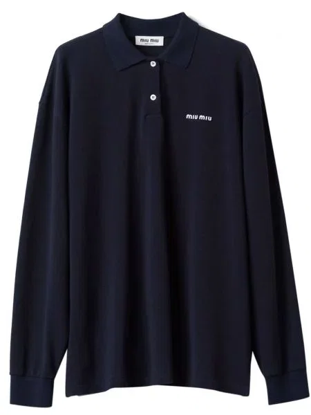 Polo Miu Miu cu broderie albastru