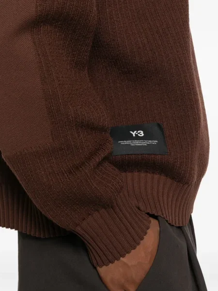 Pulover Y-3 cu decolteu rotund maro
