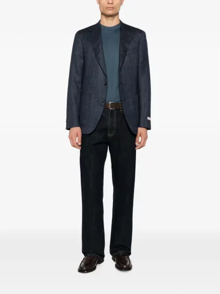 Sacou Canali cu model herringbone cu rever albastru