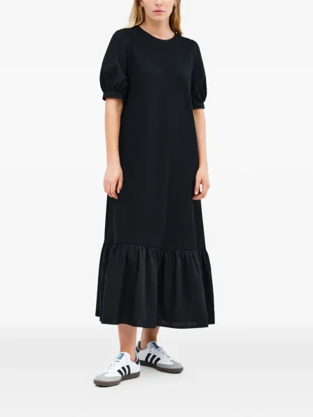 Rochie midi Marcella cu volane până la genunchi de costum negru