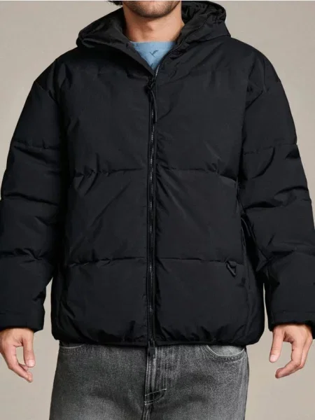 Sinsay Prošívaná puffer bunda s kapucí černá