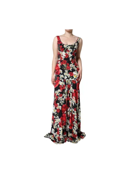 Sukienka maxi Dolce And Gabbana bez rękawów w kwiatki czarna