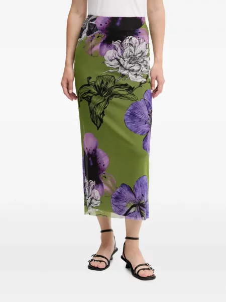 Fustă midi Desigual cu model floral cu imagine verde