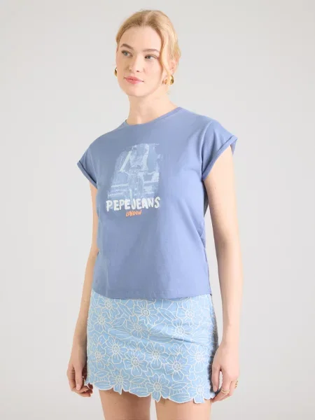 Pepe Jeans Tričko PHOTOGRAPHIC modrosivá / svetlomodrá / oranžová biela