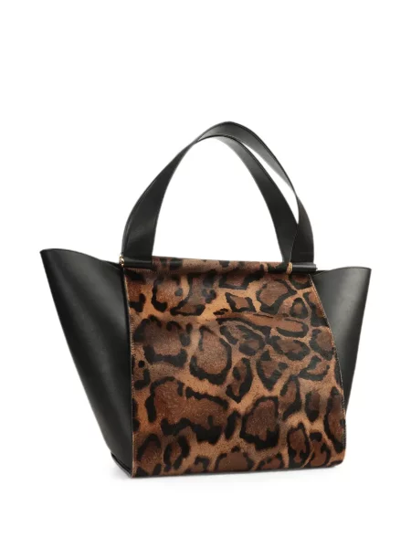Geantă shopper Sergio Rossi cu imagine cu model leopard maro