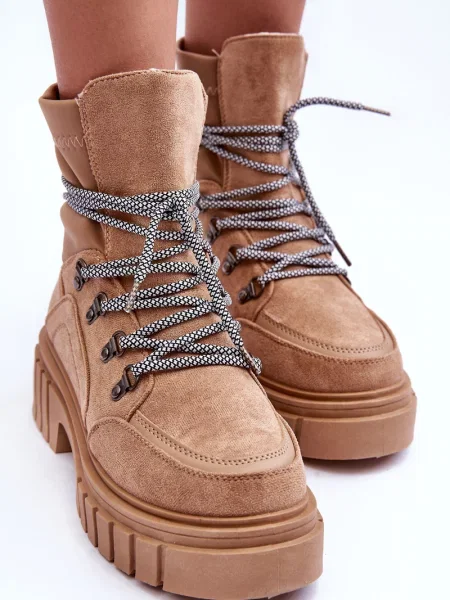 Šněrovací semišové polokozačky Boto béžové