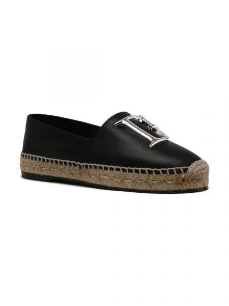 De piele espadrile negru