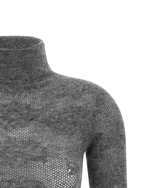 Scurt pulover Brunello Cucinelli ajurat gri