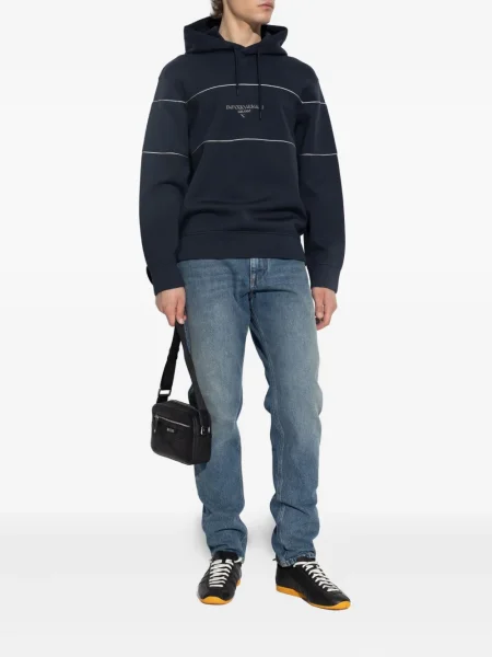 Majica s kapuljačom Emporio Armani s printom plava
