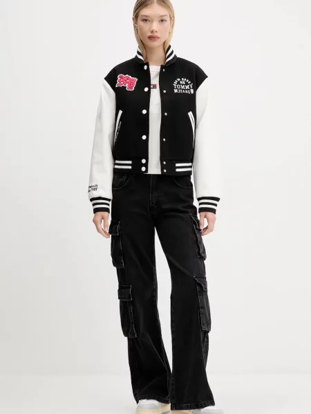 Μπουφάν bomber με μαλλί Tommy Jeans μαύρο