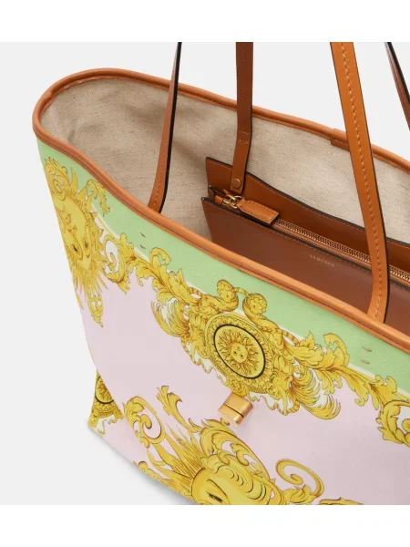 Plátěná shopper kabelka Versace s potlačou ružová