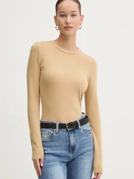 Блуза с дълги ръкави Guess Jeans бежово