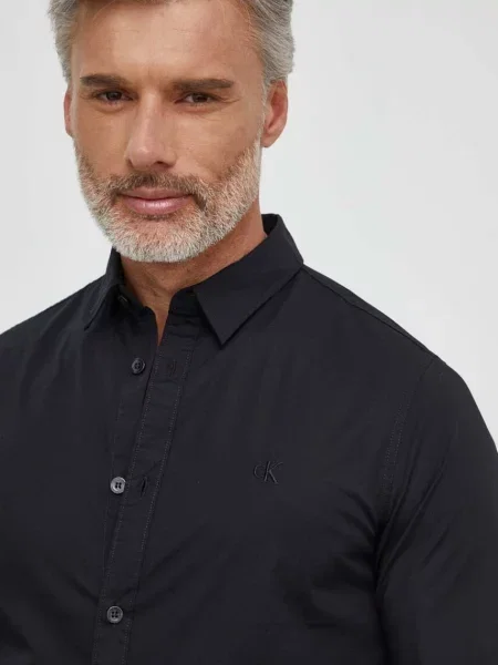 Košulja Calvin Klein Jeans za muškarce slim s klasičnim ovratnikom crna