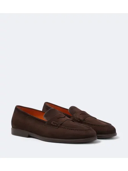 Pantofi loafer Santoni din piele de căprioară maro