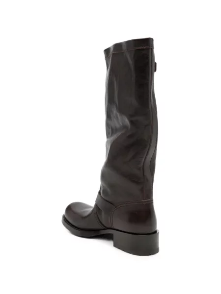Botine Prada din piele cu cataramă maro