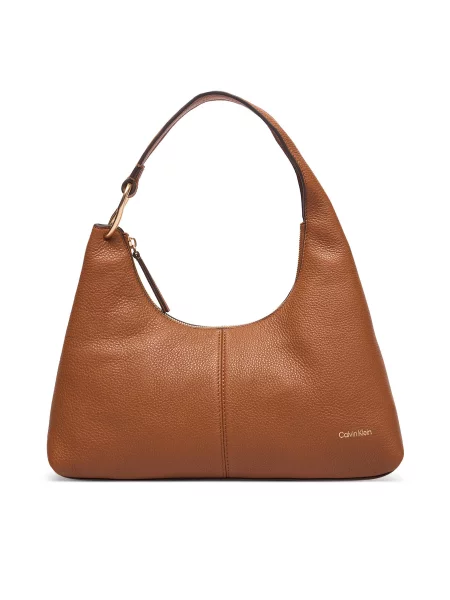 Calvin Klein Torbica Slouchy Leather Shoulder Bag Zelena smeđa