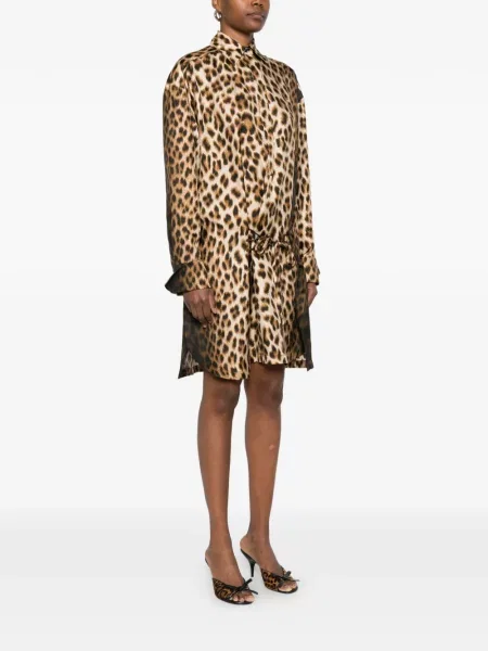Rochie mini Sportmax cu imagine cu model leopard din dantelă maro