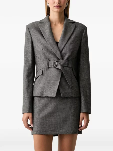 Cu centură sacou Fracomina cu model herringbone gri
