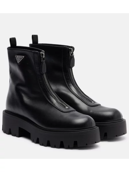 Cizme scurte Prada din piele cu platformă negru