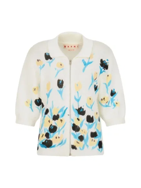 Kardigan Marni w kwiatki biały
