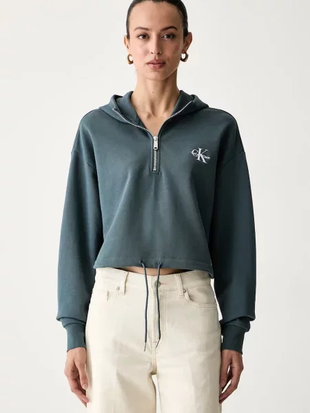 Palton Calvin Klein Jeans cu glugă verde