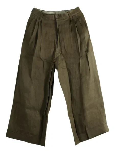 Lněné plisované kalhoty Ziggy Chen zelené