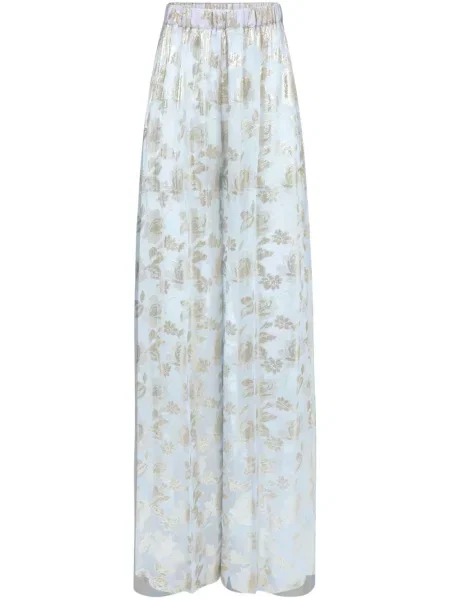 Pantaloni palazzo Nina Ricci cu model floral din jacard albastru