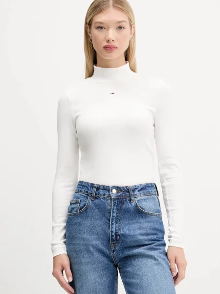 Tricou cu mânecă lungă Tommy Jeans alb