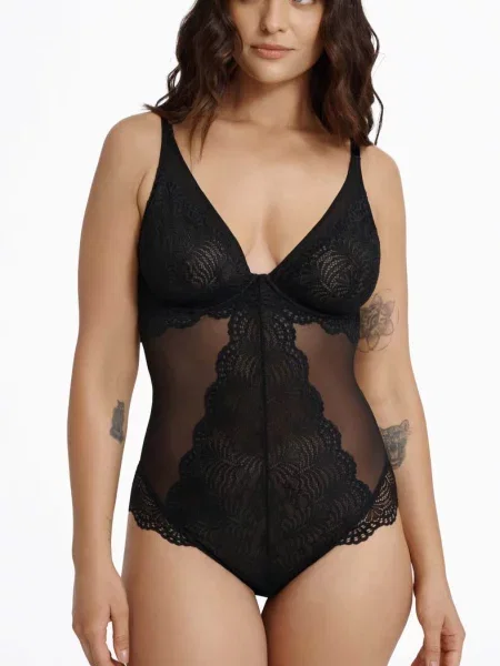 Кружевное боди чорне