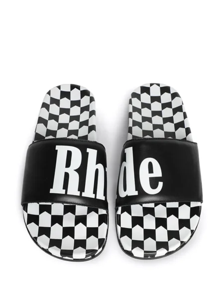 Papuci Rhude din piele cu imagine negru