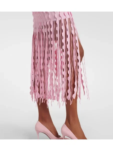 Rochie midi Simkhai cu franjuri tricotate roz