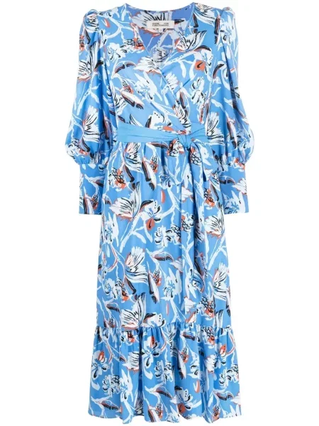 Rochie midi Dvf Diane Von Furstenberg cu model floral cu imagine până la genunchi albastru