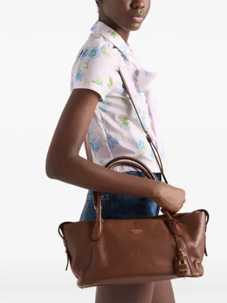 Geantă shopper Prada din piele maro