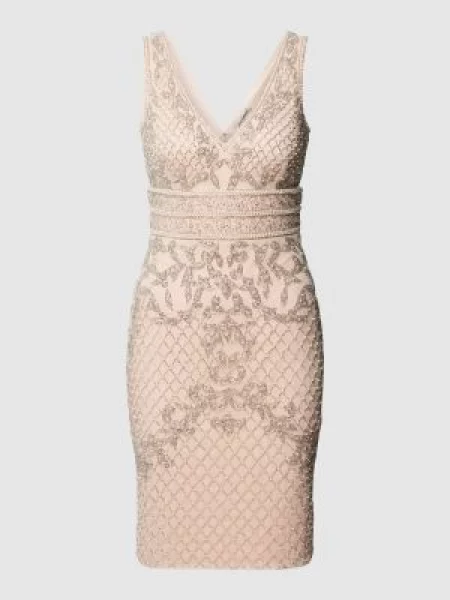 Sukienka koktajlowa z ozdobnym obszyciem Lace & Beads różowa