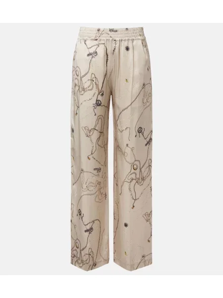 Pantaloni Victoria Beckham din satin cu imagine roz