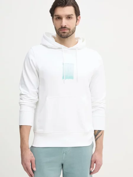 Суичър с качулка Calvin Klein Jeans с качулка с принт бяло