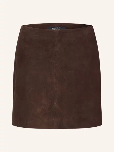Allsaints Kožená Sukně Renai tmavě hnědá