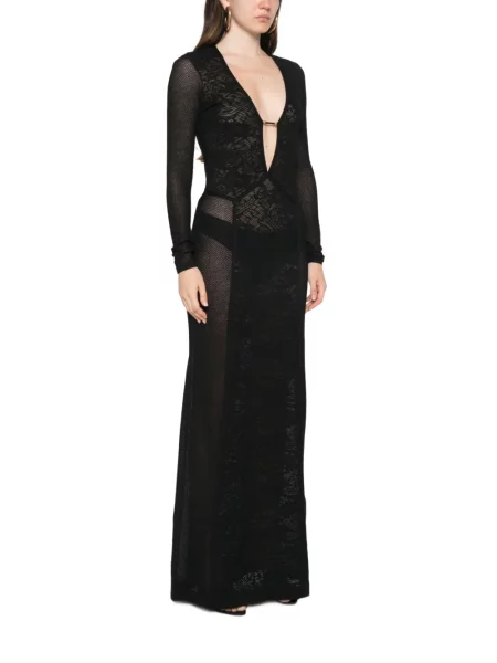 Lung rochie maxi Elisabetta Franchi din dantelă negru