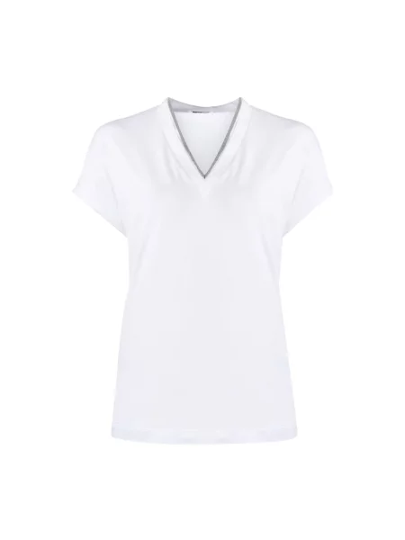 Koszulka Brunello Cucinelli z dekoltem w serek biała