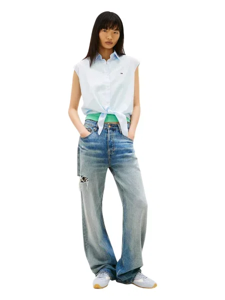 Tommy Jeans Bluză deschis / alb albastru