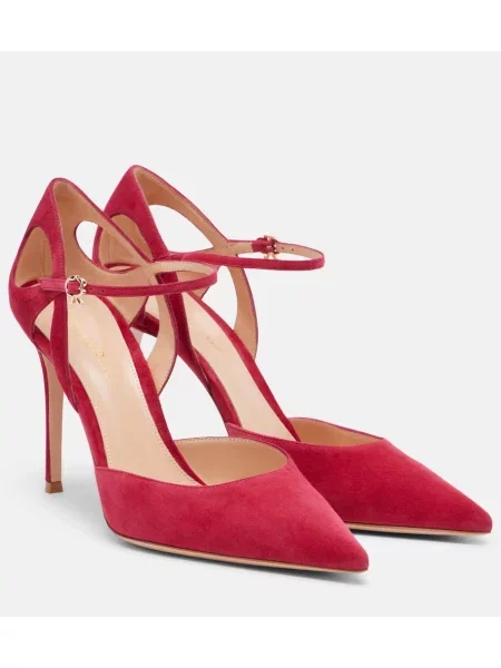 Pantofi cu toc Gianvito Rossi din piele de căprioară roz